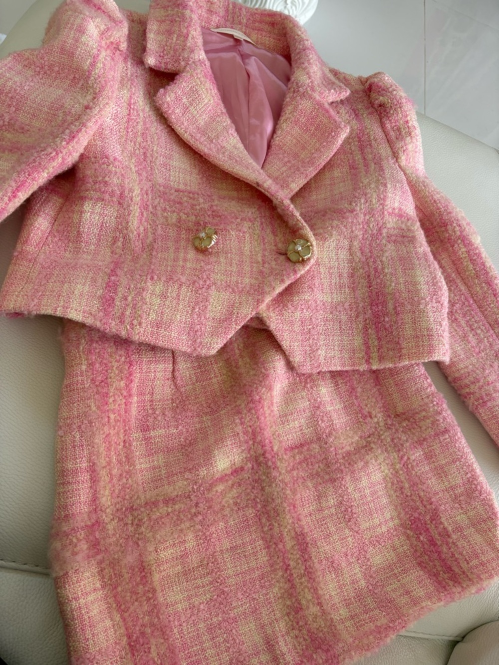 LoveShackFancy Boucle pink Barbie suit 2pc 10/12